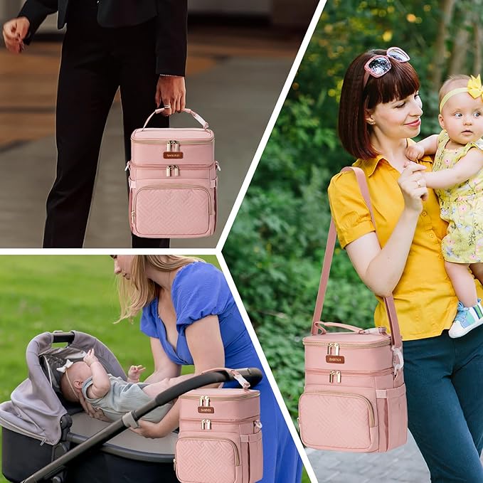 Insulated Breastmilk Cooler Bag with Ice Pack - Holds 6x9oz Bottles, Leakproof Double Layer, Baby Bottle Cooler Bag with Adjustable Strap for Nursing Moms, Daycare & Travel