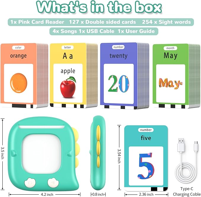 Kidzdo Dinosaur 254 Words Talking Flashcards, Birthday Gifts for 2 3 4 5 6 Years Old Boys and Girls, Educational ABCs LearningToy, Pocket Speech Language Therapy Toys for Autism Kids Ages 1-6, Green