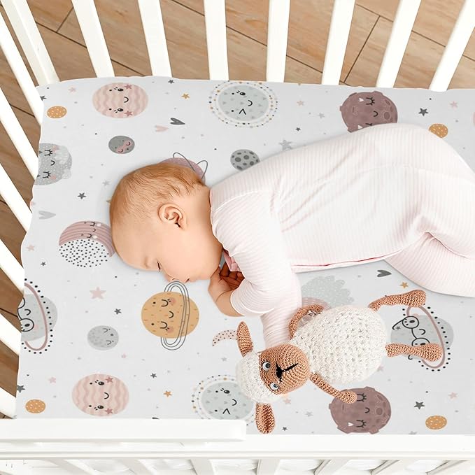 Galaxy Space Planets Crib Sheets for Boys and Girls, Fitted Baby Crib Sheets Soft and Breathable Mini Crib Sheets 39 X 27 X Inches