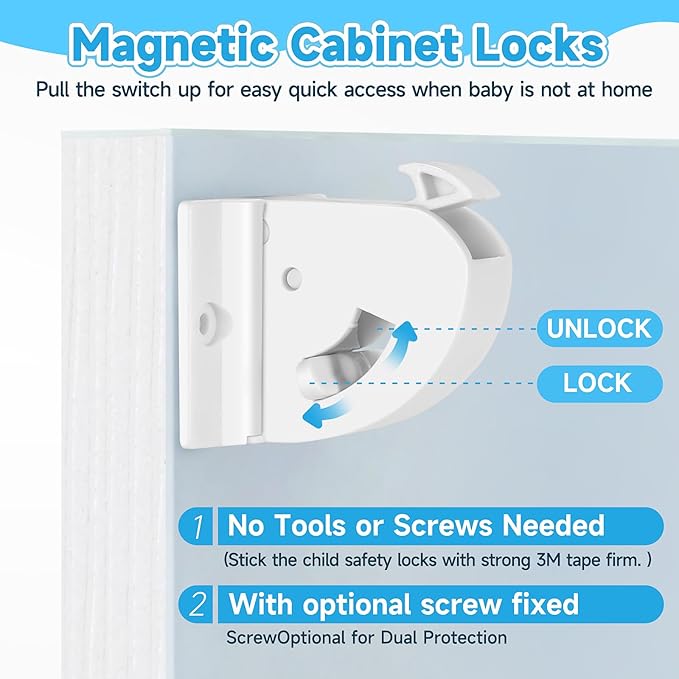 18 Pack Magnetic Cabinet Locks for Child Safety, Drawer Locks Baby Proofing, Magnetic Door Safety Locks for Cabinets and Drawers, Easy Installation No Tools Required (18 Pack and 2 Keys)
