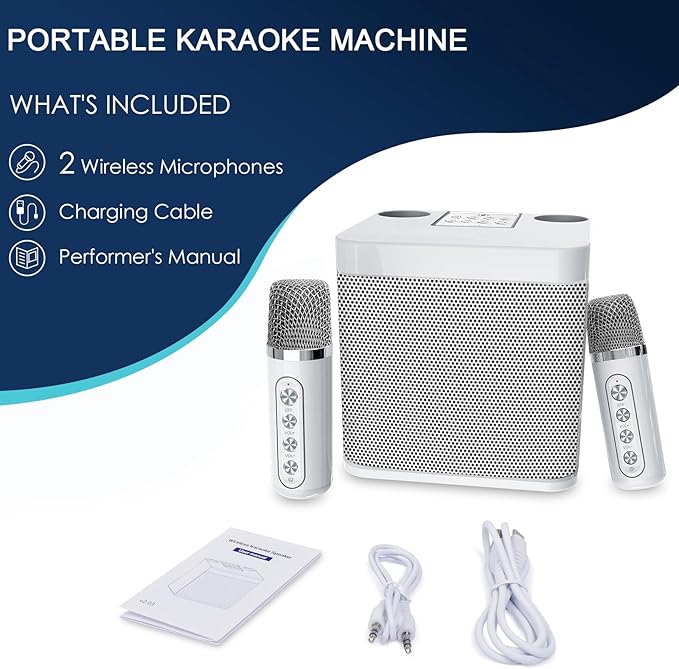Karaoke Machine for Adults and Kids, Portable Bluetooth Karaoke Speaker with 2 Wireless Microphones for TV, Singing Karaoke for Home Party, Great Gifts for Boys and Girls