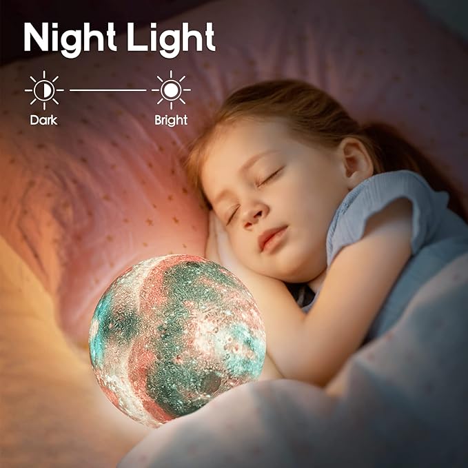 BRIGHTWORLD 7.1inch Galaxy Lamp 16 Colors Moon Lamp 3D Printing, Remote & Touch Control USB Rechargeable, Birthday Gifts for Women Room Decor Aestheticļ¼Black Hand Baseļ¼