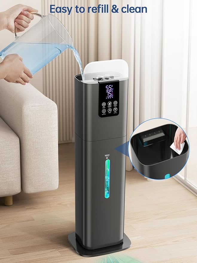 8L Smart Humidifier for Large Room Bedroom, Cover up to 505ftยฒ, Easy Top Fill, Remote & APP Control, Aroma Box, RGB Light, Last 48 Hours Suitable for Indoor Plant, Office, Home