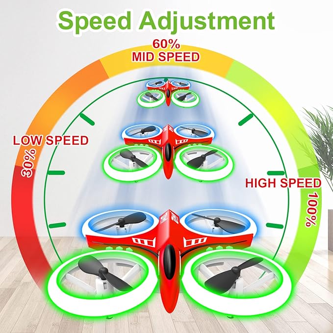 Dwi Dowellin 4.9 Inch Mini Drone for Kids Crash Proof LED Lights One Key Take Off Landing Flips RC Remote Control Small Drones Toys for Beginners Boys and Girls Adults Nano Quadcopter, Red