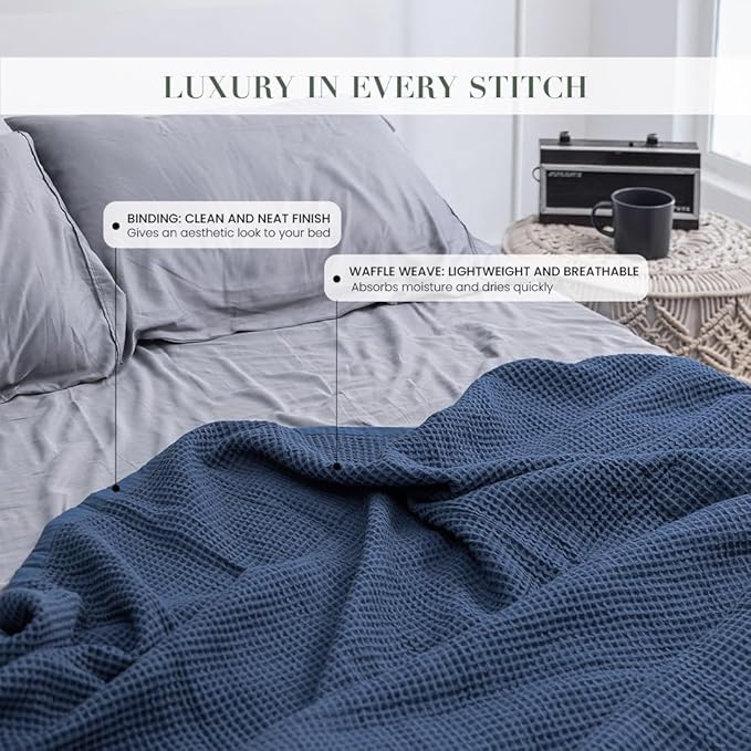 Salt Earth GOTS Certified 100% Organic Cotton Throw Blanket, 108"X90" Waffle Blankets & Throws for Bed, Throw Blanket for Couch, Modern & Cozy Blanket, All Season Waffle Blanket, Soft Blanket (Navy)