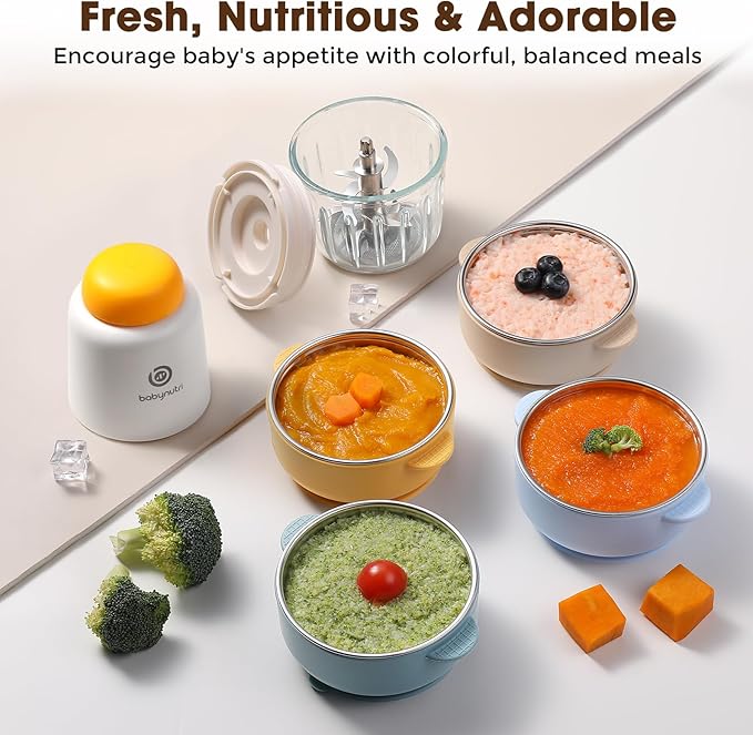 Baby Food Processor – Puree Blender with Glass Bowl, Stainless Steel Blades, BPA-Free, One-Touch Control, Easy to Clean, Quiet Operation, Ideal for New Parents, 10oz