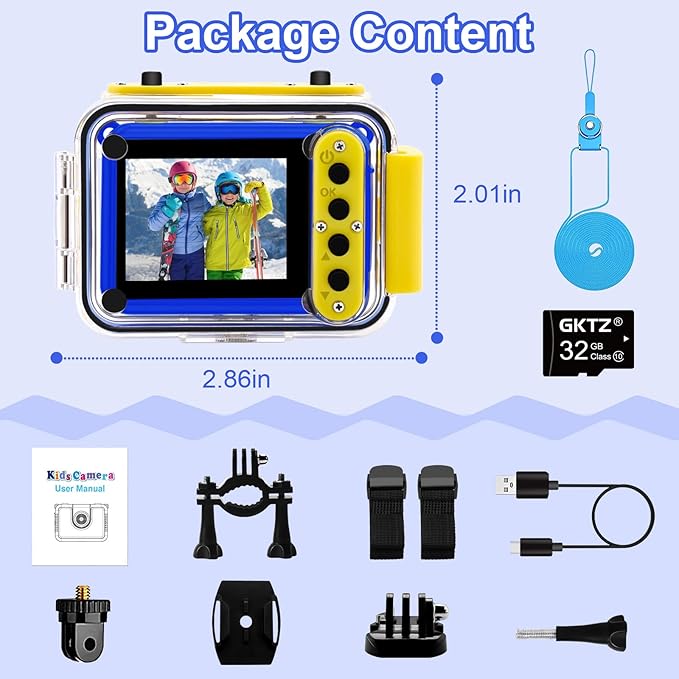 GKTZ Kids Camera - Waterproof Underwater Camera for Kids, Christmas Birthday Gifts for Boys Age 3-12, 1080P HD Children Digital Action Camera, Pool Toys for Kids Age 4-12