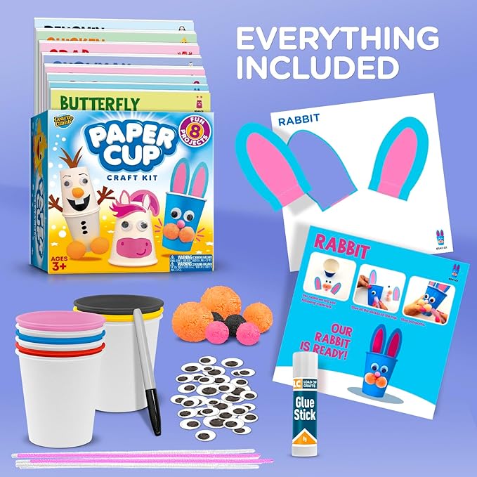 Arts and Crafts Kit for Kids Ages 3, 4, 5, 6 – Create 8 Cute Animal Projects – Gift Set for Girls & Boys