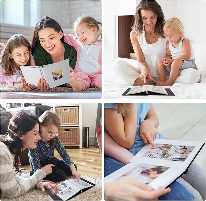 RECUTMS Small Photo Album Self Adhesive Scrapbook Magnetic Photo Albums for 4x6 5x7 8x10 Pictures for Baby Family Wedding 40 Pages with Metal Pen and Plastic Board (Orange)