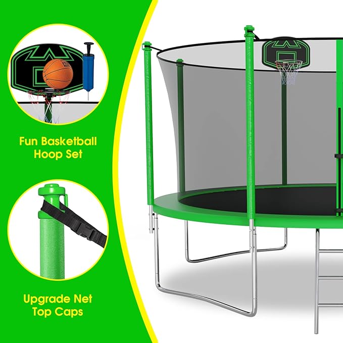 SKYUP Tranpoline 1500LBS 16 15 14 12 10 8 FT Tranpoline for 7-10 Kids and Adults, Windproof Outdoor Tranpoline with Enclosure Net, Basketball Hoop, Easy to Install & Last Long - ASTM Approved