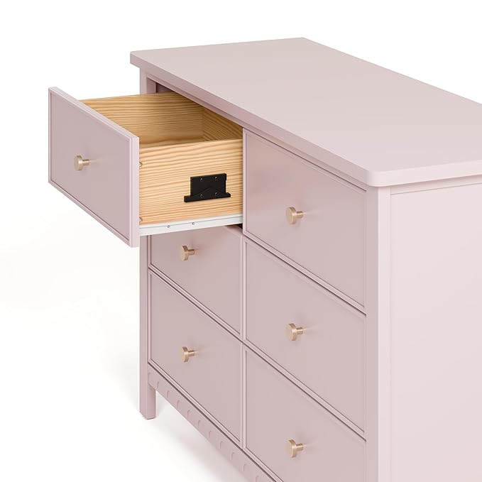 Graco Sasha 6 Drawer Dresser (Blush) – GREENGUARD Gold Certified, Wood Storage for Nursery or Kids’ Room, Safe Interlocking Drawer System & Easy Assembly with Pre-Installed Tracks