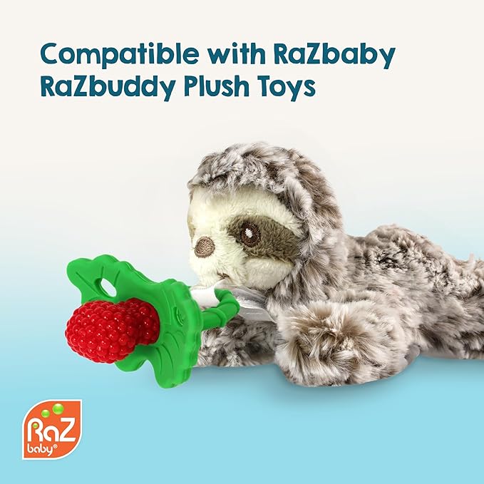 RaZbaby RaZberry Silicone Teether Pacifier – Teething Relief for Infants, Food-Grade, BPA-Free, Hands-Free Design, Natural Berrybumps Fruit Texture for Sensory Development, Freezable – Light Blue