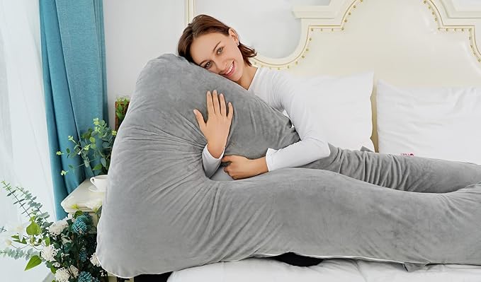 Meiz Pregnancy Pillow, U Shaped Full Body Pillow, Pregnancy Pillows for Sleeping, Maternity Pillow for Pregnant Women with Removable Velvet Cover (60 Inch, Gray)