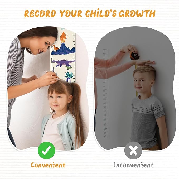 Customize Name Canvas Growth Chart for Kids, Dinosaur Unisex Kids Room Wall Decor, Measuring Height Chart, Wall Tape with Height Chart for Kids, Foldable Height Tracker, Lightweight