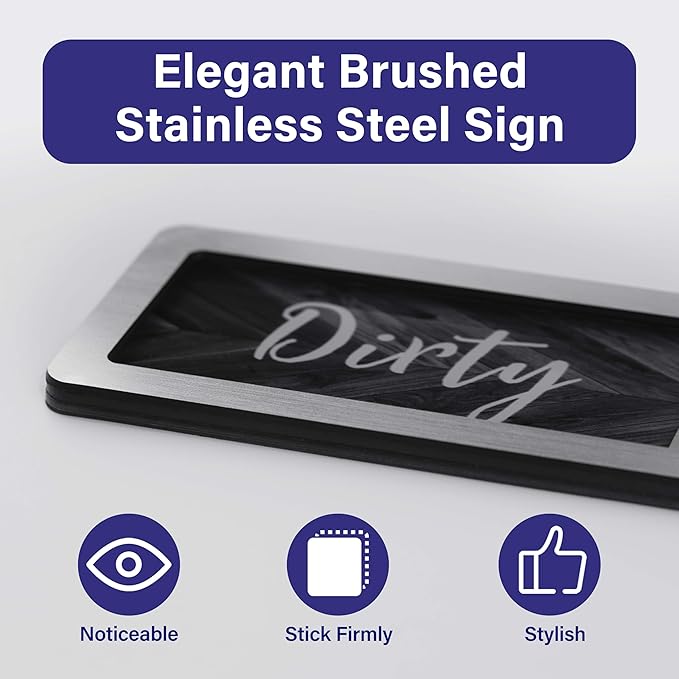 Dishwasher Clean Dirty Sign-Dishwasher Magnet Stainless Steel Clean Dirty Sign for Kitchen Organization Farmhouse Optional Adhesive Stickers