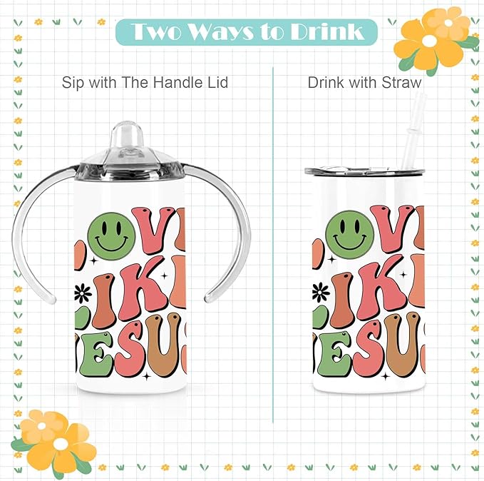 12 Oz Sippy Cup Tumblers 8 Pack With Handle, Straight Sublimation Blanks Kids Tumbler, Stainless Steel Sublimation Todder Water Bottle