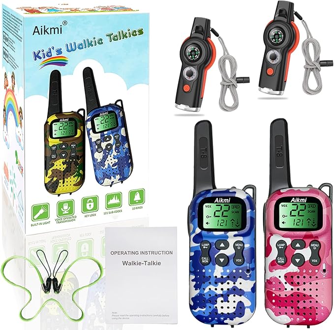 Kids Walkie Talkies Toys Boys Gifts 5 6 7 8 9 Year Old Outdoor Toys for Kids 2 Way Radio with Camping Gear Army Soldier Pretend Play Birthday Present Boy (Blue Pink)