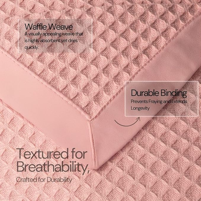 Salt Earth GOTS Certified 100% Organic Cotton Throw Blanket, 90" X 90" Blankets & Throws for Bed, Throw Blanket for Couch,Modern & Cozy Blanket, All Season Waffle Blanket, Soft Blanket (Misty Rose)