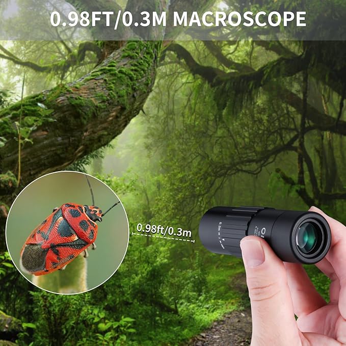 10x25 Monocular Telescope, Compact Mini Pocket Size Waterproof Fogproof for Bird Watching Hiking Camping, Black