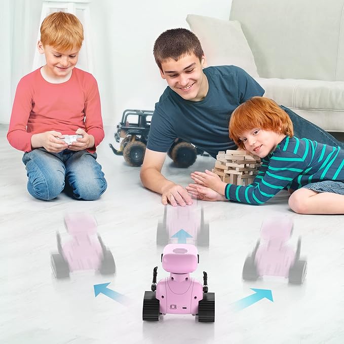 ALLCELE Girls Robot Toy, Rechargeable RC Robot for Kids, Remote Control Toy with Music and LED Eyes, Gift for Children Age 3 Years and Up - Pink