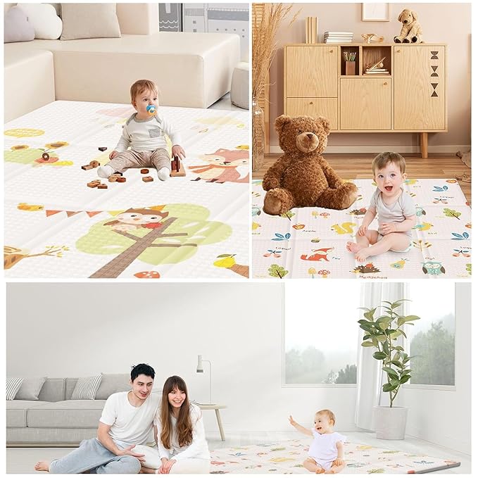 Baby Play Mat, 50 x 50 Inch Play Mat Perfect for Use Baby Playpen, Foldable Baby Foam Playmat for Floor, Portable Waterproof Activity PlayMats for Babies, Infants and Toddlers