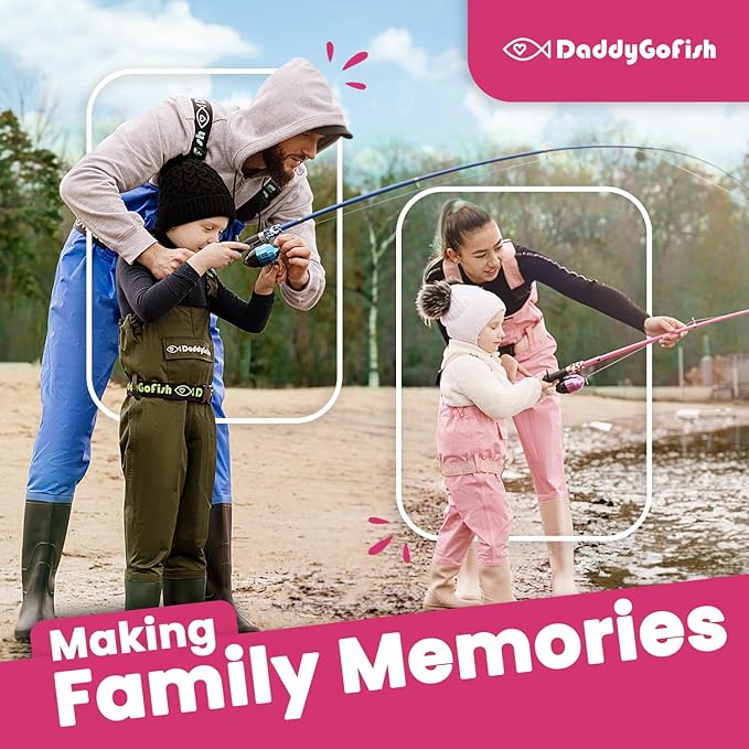 DaddyGoFish Kids Fishing Pole - Rod Reel Combo Tackle Box Starter Set - First Year Small Dock Gear Kit for Boys Girls Toddler Youth Age Beginner Little Children Junior Anglers Older Kids