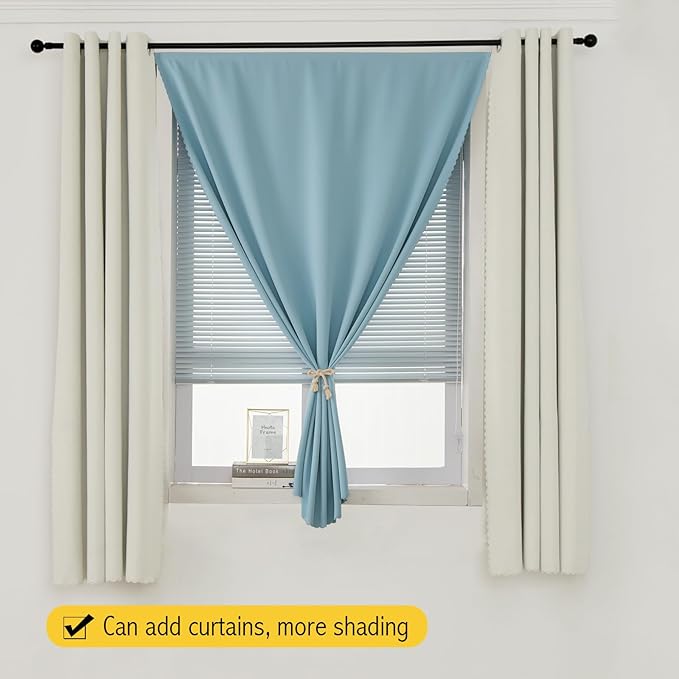 Self Adhesive Curtains, Black Out Shade for Window, Blackout Fabric Temporary Window Coverings Easy to Hang Curtains No Rod Needed, Use for Bedroom, Room, Kitchen, 47" W X 71" L, Lake Blue, 1 Panel