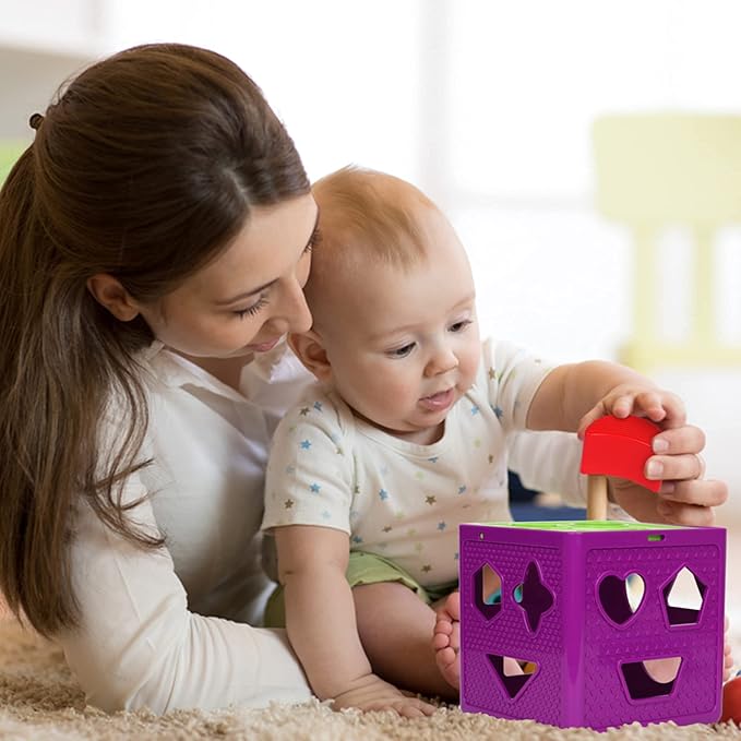 Shape Sorter Toy, Toddler and Baby Stem Sorting and Matching Activity Cube, 18 Blocks Colorful Sorter Box, My First Baby Toys Gift for Boys & Girls