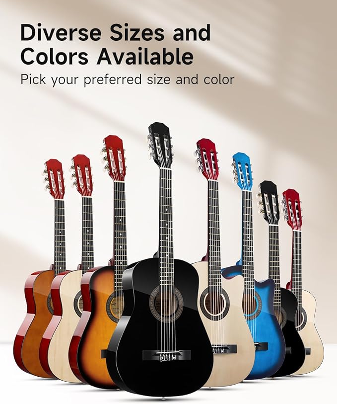 Moukey 38" Acoustic Guitar for Beginners Kids Youth Adult Cutaway Guitarra Acustica Kit with Chord Poster, Gig Bag, Tuner, Picks, Nylon Strings, Capo, Strap - Blue