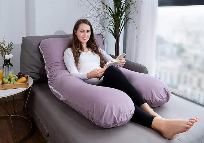 Meiz U Shaped Sleeping, Cooling 60‘’ Maternity Pillow for Pregnant Women with Jersey Cover, Purple