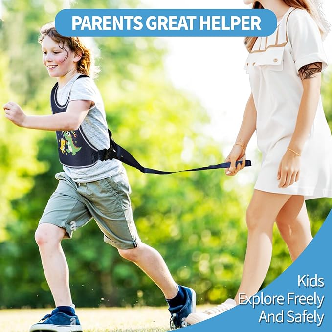 2025 New Safety Walking Harness for Big Kids (6-12yrs) with Autism Special Needs ADHD, Anti-Elopement Vest Harness with Grab Handle and Light Reflector, Adjustable Leash for Autistic, Active Child