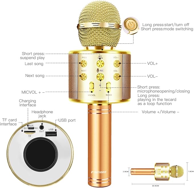 Microphone for Kids Voice Changer Karaoke Microphones Boy Girl Gifts Age 3-12 Portable Child Microphone Karaoke Kid Wireless Bluetooth Microphones Birthday