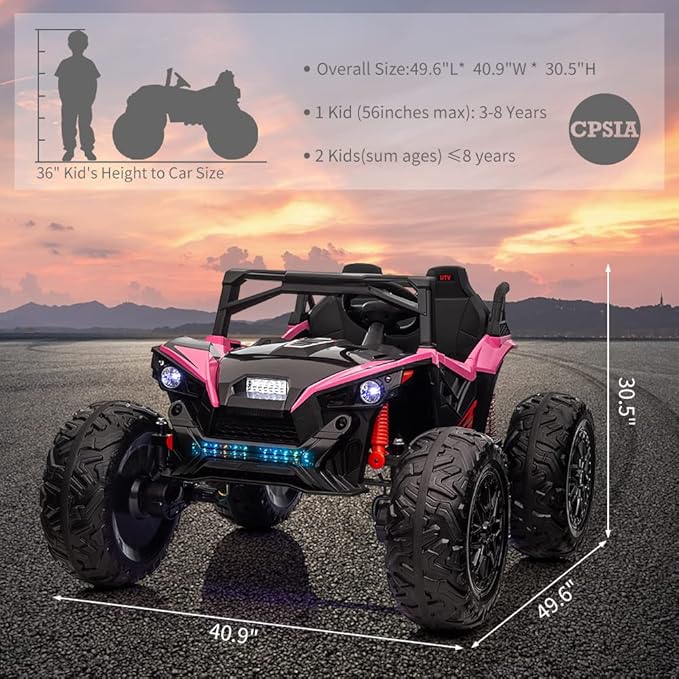 2 Seaters 24V Ride on UTV with Remote Control,10AH Battery, 400W Powerful Motors with 17" EVA Wheels, 20.5β Seat Width Electric Ride Toy with Metal Suspension,LED Lights,Music,Horn (Rose)