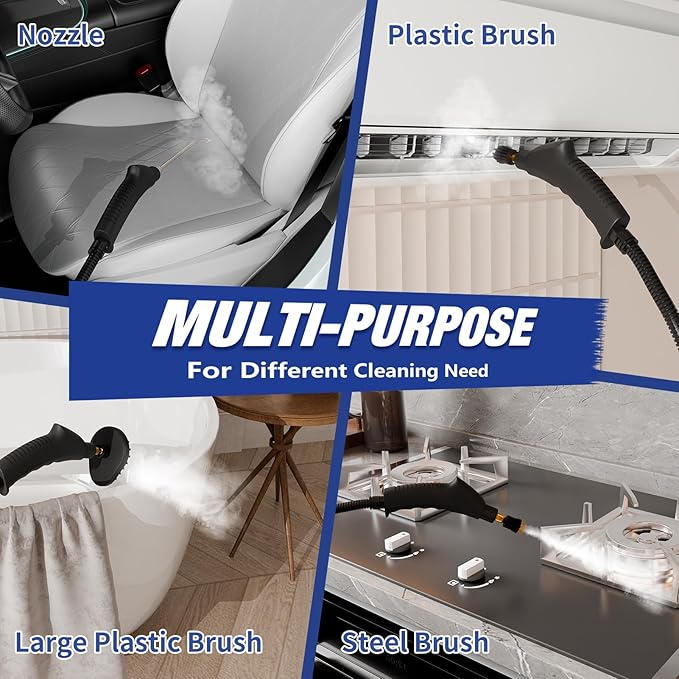 TOTTE Handheld Pressurized Steam Cleaner, 2500W Pressure Portable Cleaner with 3 Brush, 6-gears adjustable for Home Use, Floor, Kitchen,Bathroom, Car (White)