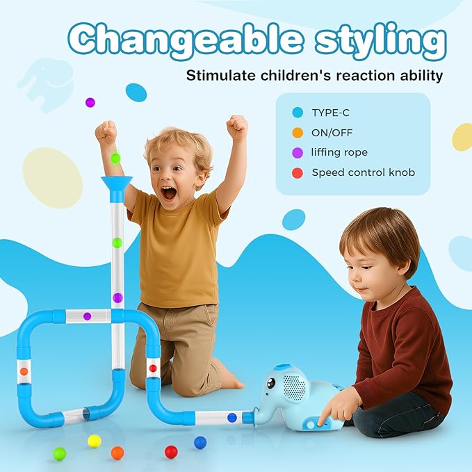 STEM Air-Powered Building Toys for Kids Ages 3 4 5 6 7 8+โ Educational Air Tubes Toy& Turbine Set with 30 Foam Balls โ Rechargeable Construction Kit for Boys & Girls โ Fun Science Gift for Teens