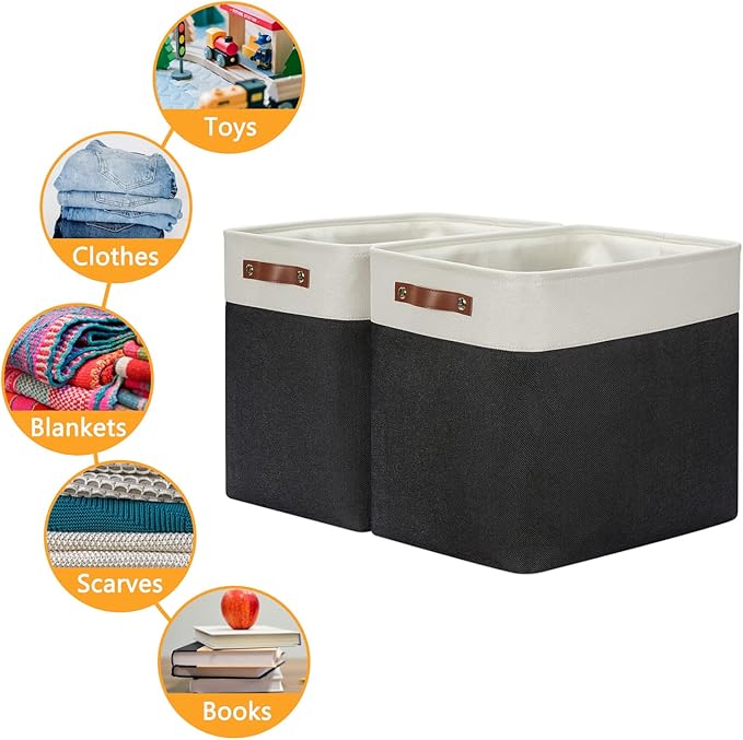 DULLEMELO Extra Large Storage Baskets, Fabric Storage Bins for Organizing Shelves Nursery Toys Books, Closet Baskets and Bins with Handles, White&Black 2-Pack