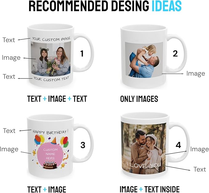 Personalized Coffee Mug – Custom Photo, Text, or Logo Ceramic Mug Tea Cup | Taza Personalizada with Picture or Message | Customized Gift Idea for Men & Women, Mom, Dad, Friends - White/Blue | 15oz