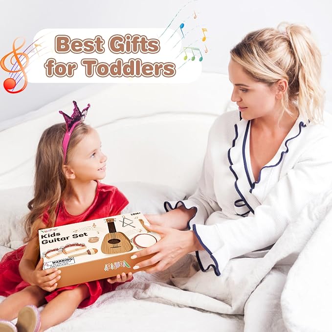 Kids Guitar Set - Musical Toys for 2 3 Year Old Boy Birthday Gifts, Montessori Toys for 2 Year Old Girls, Musical Instruments with Ukulele/Tambourine/Maracas for Toddler 2-4, Band Sets for Kids 3-5