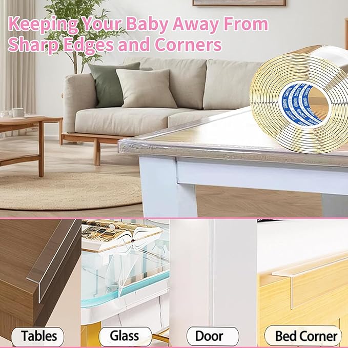 Clear Soft Corner Protectors for Furniture Strip, 0.8in x3.28FT,3 Roll Sharp Edge & Table Bumper,Window Edge,Wall Protector,Soft Corner Guards Safe for Proof,Table Corner Protectors in Family