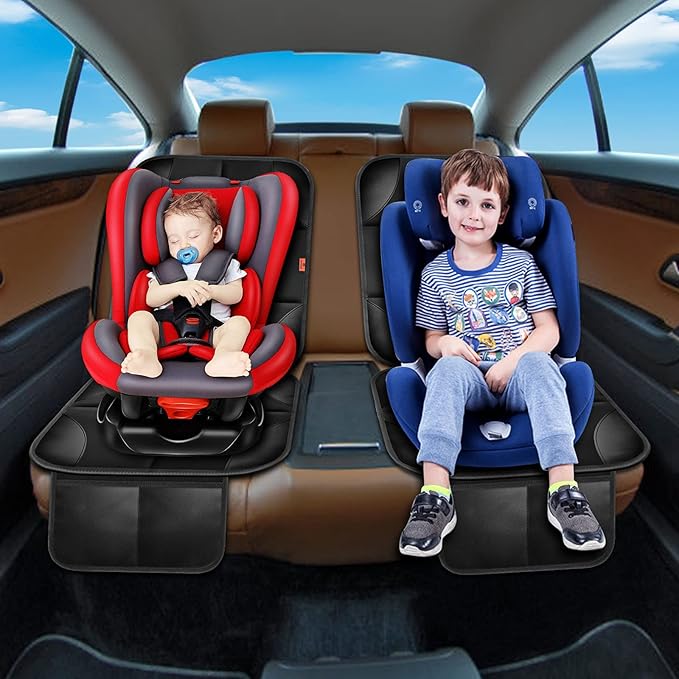 Car Seat Protector 2 Pack Car Seat Cushion Mat Thickest Padding,Waterproof 600D Fabric Car Seat Covers for Non-Slip Backing Mesh Pockets for Baby and Pet (Black, 2 Pack)