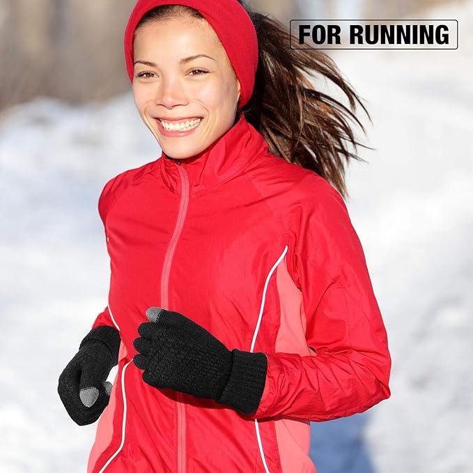 Geyoga 2 Pairs Women's Winter Touch Screen Gloves Soft Warm Fleece Lined Knit Elastic Cuff Winter Texting Gloves