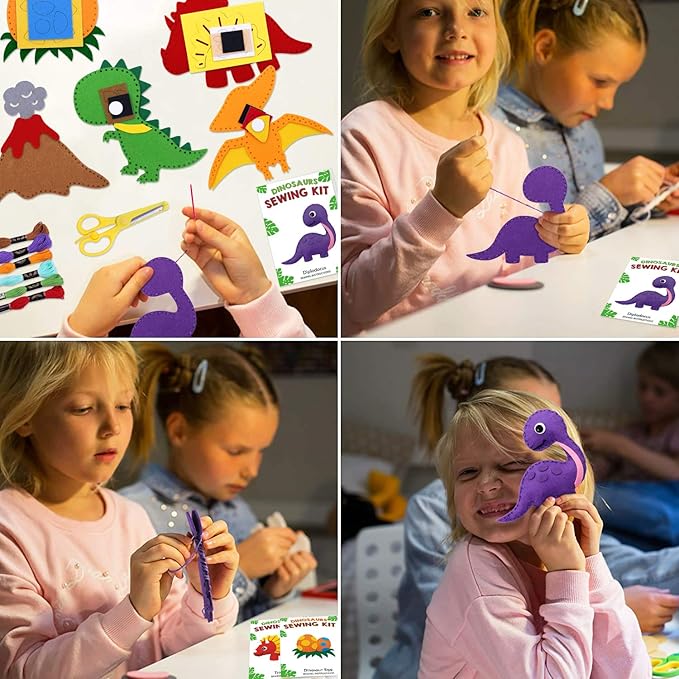 CiyvoLyeen Dinosaur Sewing Kit Dinosaur Felt Animal DIY Crafts for Girls and Boys Educational Sewing for Kids Art Craft Kits for Beginners