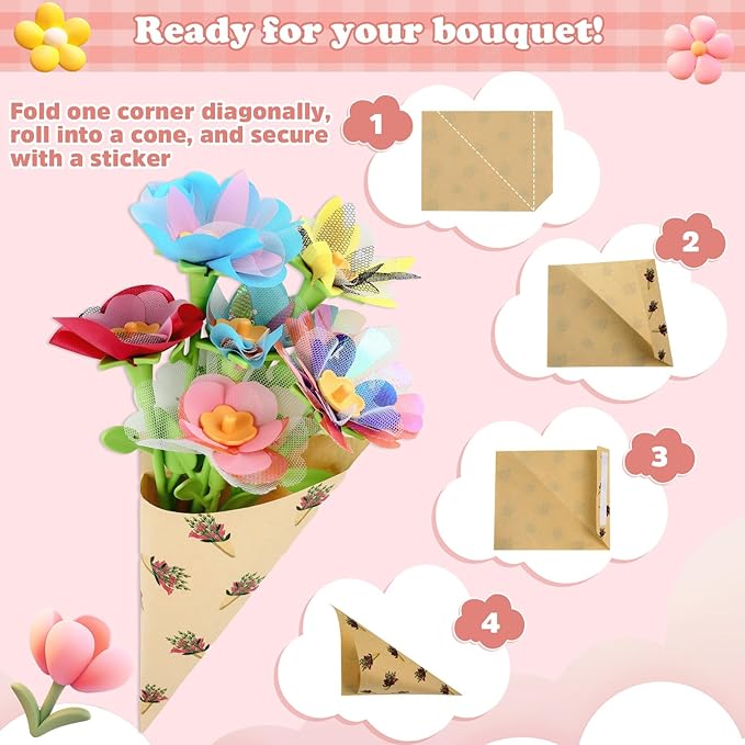 VoyCliza Flower Craft Kit for Girls Ages 4-8 โ DIY Bouquet Maker Toy with Wrapping Paper, Creative Art Birthday Gift for Kids, Educational Craft Toys for Girls Age 5 6 7