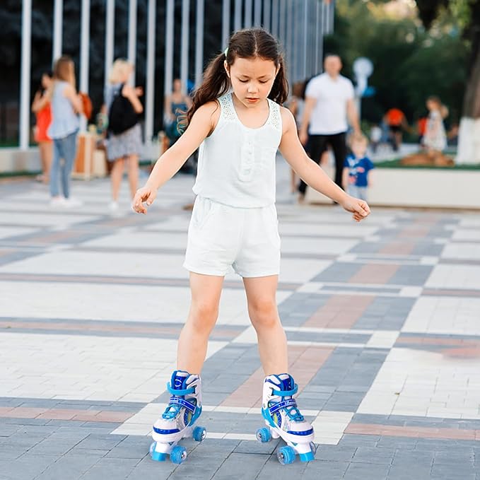Rainbow Toddler Roller Skates - Size 4 Adjustable | Light Up Quad Skates for Girls & Boys Beginners Aged 3-12