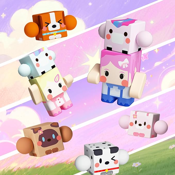 GobiDex 8PCS Magnetic Figures Playset Rotatable Animal & Character Toys for Kids, Toddlers Sensory Pretend Play Travel Toys Compatible with Magnet Blocks