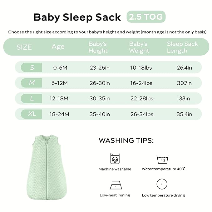 JELLYMONI Baby Sleep Sack TOG 2.5, 18-24 Months Winter Baby Wearable Blanket, 100% Cotton Infant Sleeping Sack 2-Way Zipper Warm Quilted Sleepsack