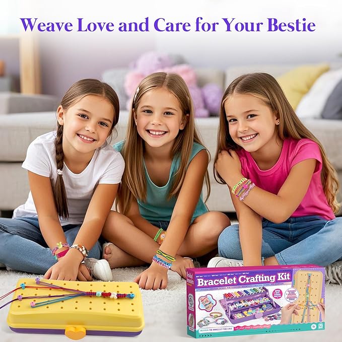 Friendship Bracelet Making Kit with Storage Box,DIY String Bracelet Arts and Craft for Girls Aged 8-12,Kids' Travel Activity Toy Set,Birthday Gifts for Ages 6 7 8 9 10 11 12 Year Old (Yellow/Purple)