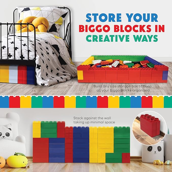 Big Blocks for Kids Ages 4-8 — Indoor & Outdoor Blocks Kids Games — Blue Large Building Blocks - 48 pc