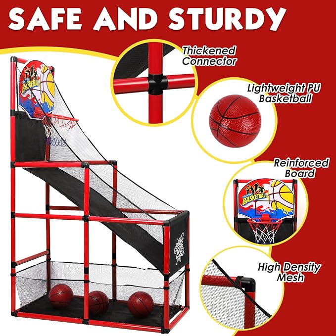 AOKESI Arcade Basketball Game Set Indoor for Kids Basketball Hoop Outdoor Sports Play Toy for Toddler Boys Girls 3-5 6-7 8-12 Years Old Adjustable Height with 4 Balls