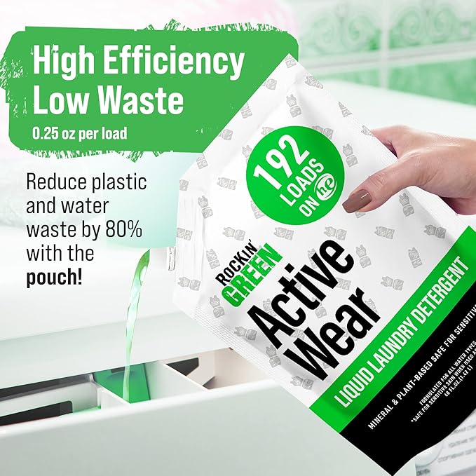 Rockin' Green Laundry Detergent, Plant based, All Natural Laundry Detergent Powder, Vegan and Biodegradable Odor Fighter, Safe for Sensitive Skin (Liquid Laundry Detergent 192 Loads - Unscented)